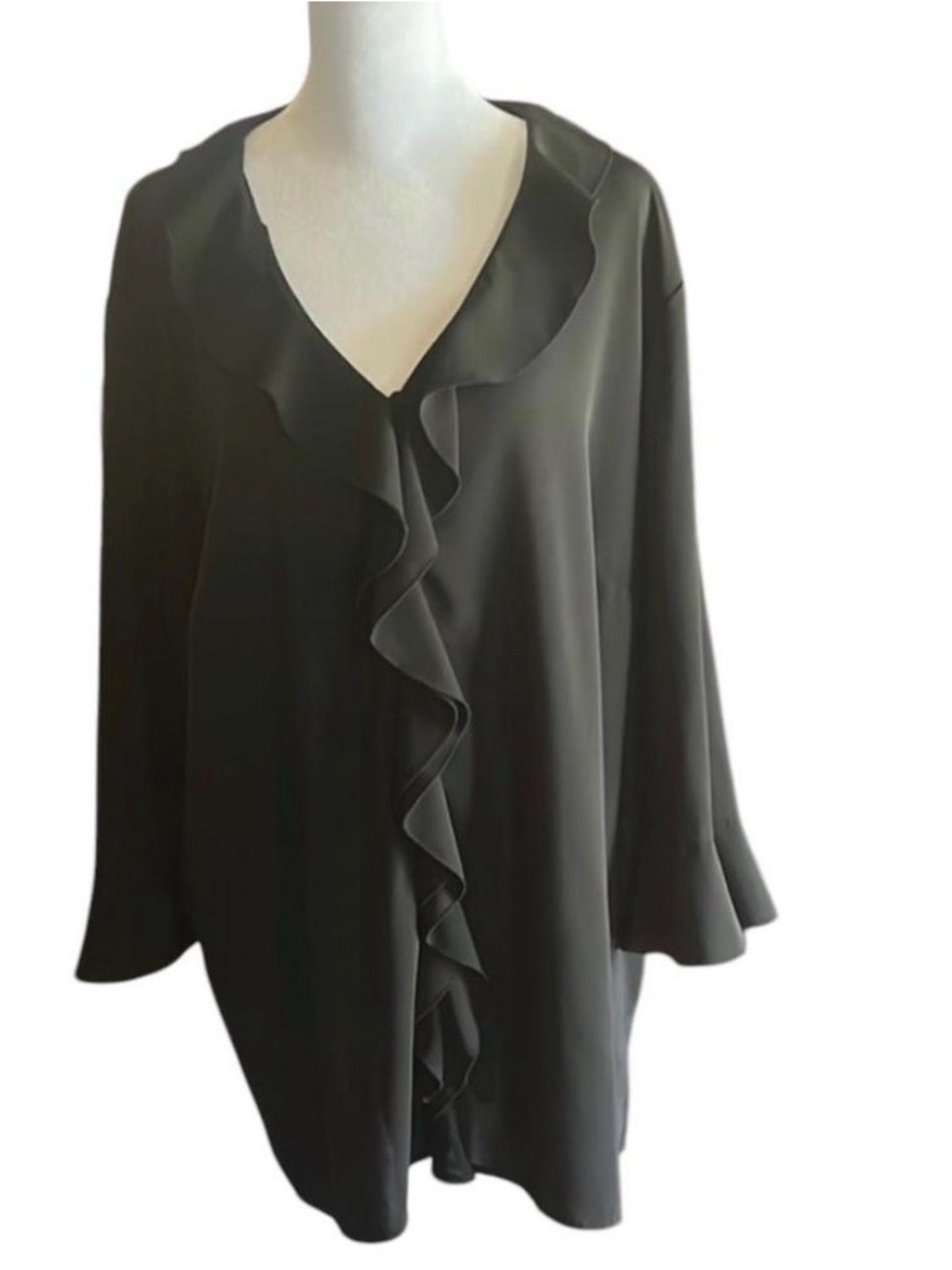 Worthington Woman Black Pendulum Ruffled Blouse Top Size 20W
